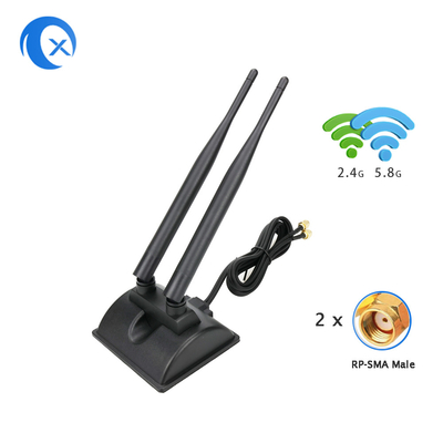 आरपी-एसएमए पुरुष कनेक्टर के साथ 6dBi वाईफाई एंटीना 2.4GHz 5GHz दोहरी बैंड मैग्नेटिक बेस पीसीआई-ई वाईफाई वायरलेस राउटर के लिए