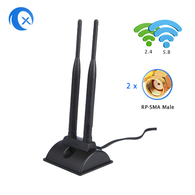 आरपी-एसएमए पुरुष कनेक्टर के साथ 6dBi वाईफाई एंटीना 2.4GHz 5GHz दोहरी बैंड मैग्नेटिक बेस पीसीआई-ई वाईफाई वायरलेस राउटर के लिए
