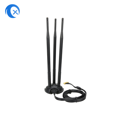 2.4G/5G ट्रिपल 7dBi एंटीना वाईफाई ब्लूटूथ वायरलेस एक्सटेंडर आरपी-एसएमए पुरुष कनेक्टर के साथ चुंबकीय माउंट एंटीना