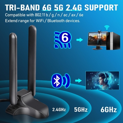 वाईफाई 6ई एंटीना ट्राई बैंड 2.4GHz 5GHz 6GHz चुंबकीय आधार वाईफाई एंटीना आरपी-एसएमए कनेक्टर पीसी डेस्कटॉप वायरलेस राउटर के लिए